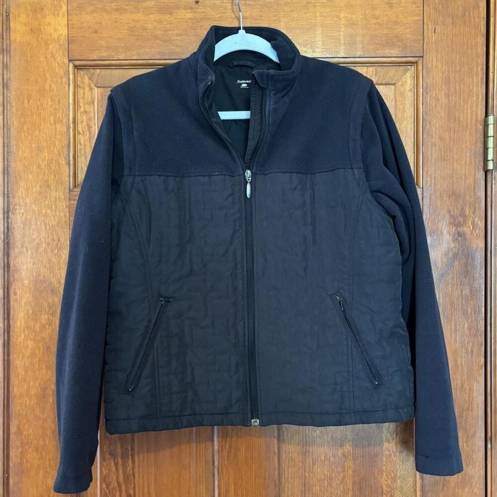 Ativa Golf Black Mixed Media Full Zip Fleece Quilted Jacket Size L